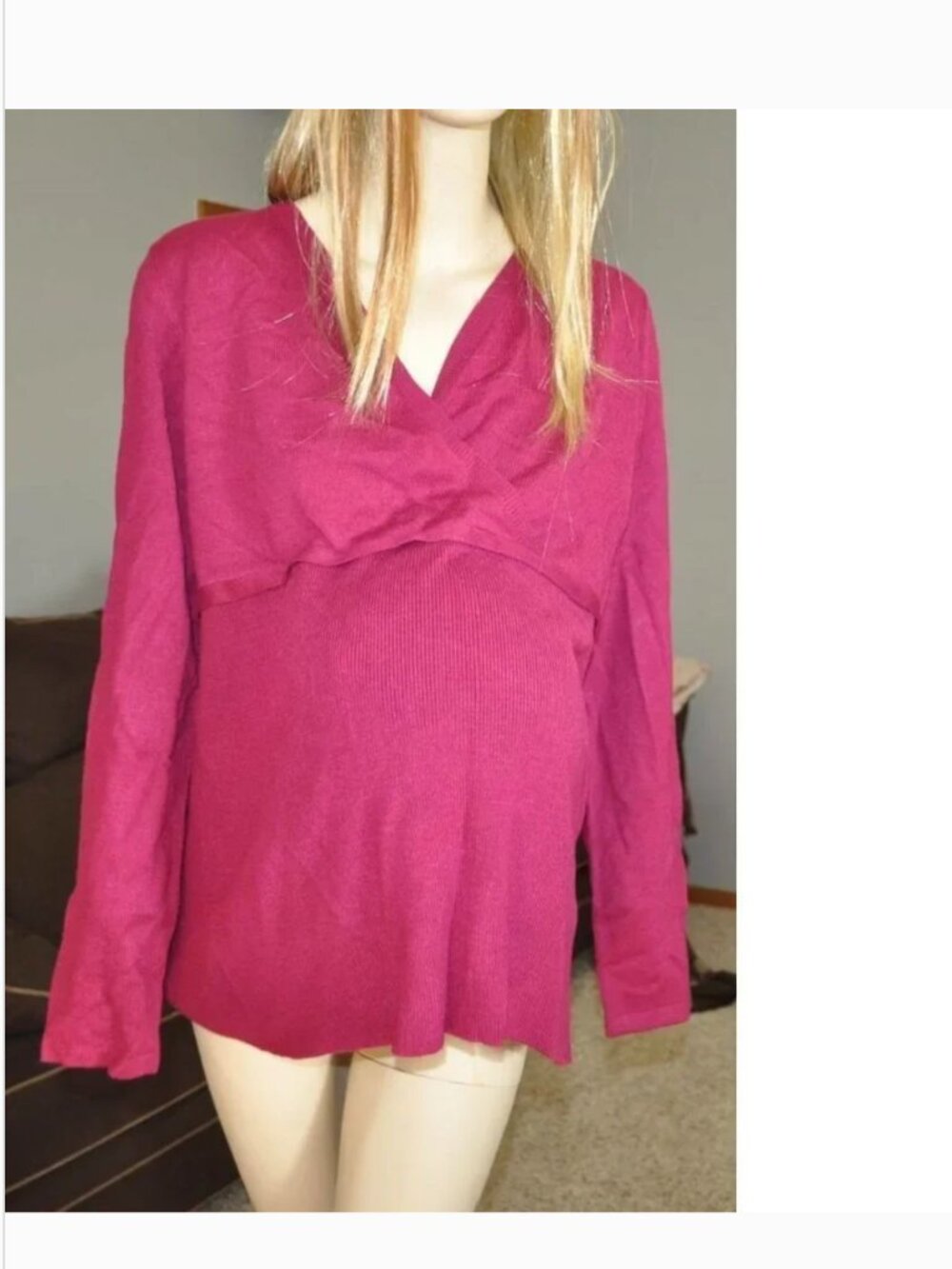 Oh Baby Motherhood Maternity Sweater L Pink Surplice Crossover Neck Long Sleeve